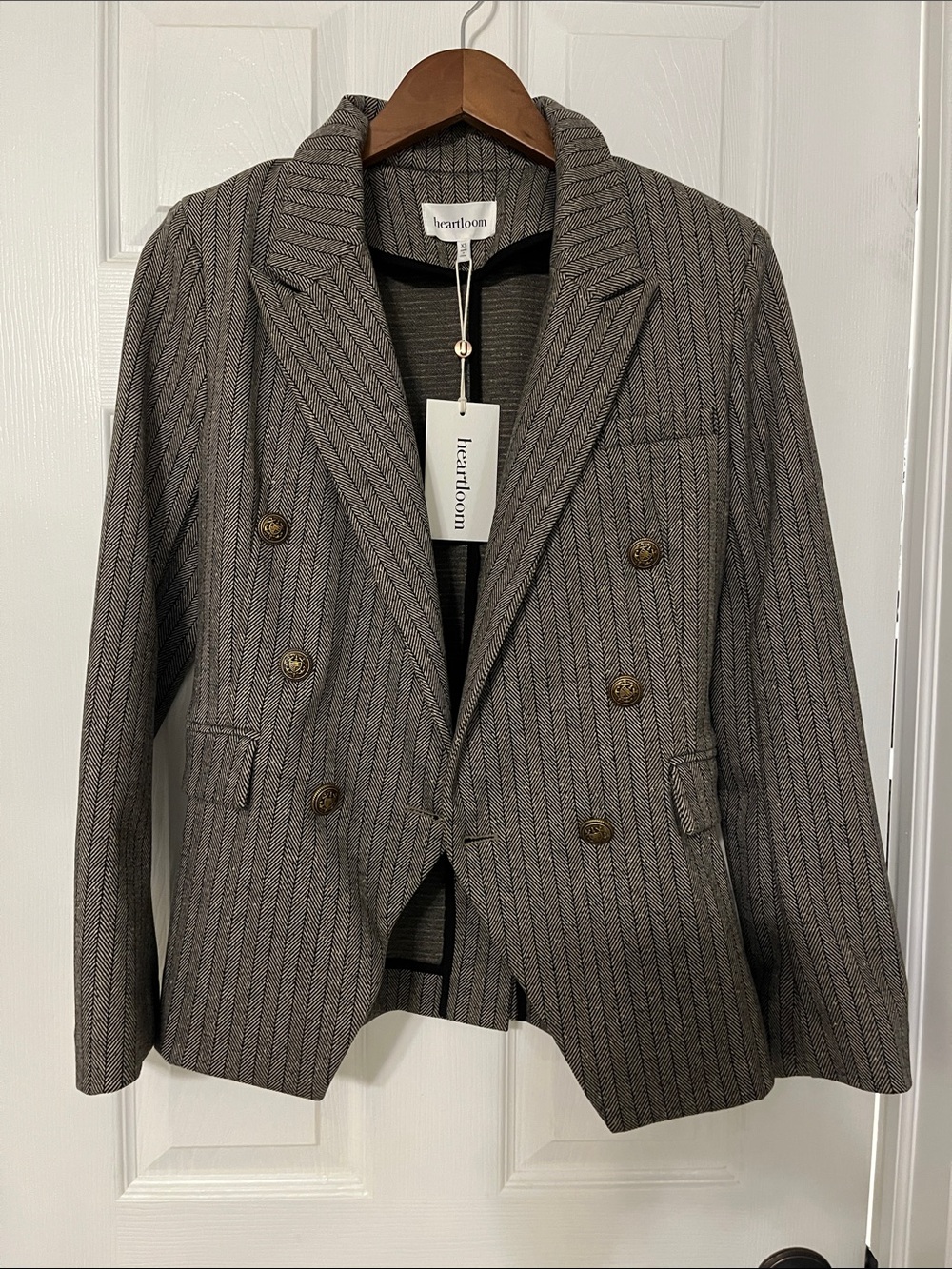 Heartloom Women's Brown Pinstriped Double-Breasted Blazer